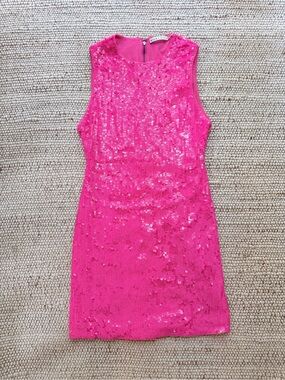 Alice + Olivia Delora Sequin Mini Dress Pink Neon Pink Cocktail Dress Size 8